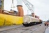 The final ever brand new Class 66 to be delivered to the UK from America, GBRf 66779, is shunted on the dockside at Newport on February 13.