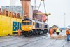 GBRf 66777 at Newport Docks. Even though this was not the final Class 66 to be built, this was the final '66' to be unloaded in the UK. 