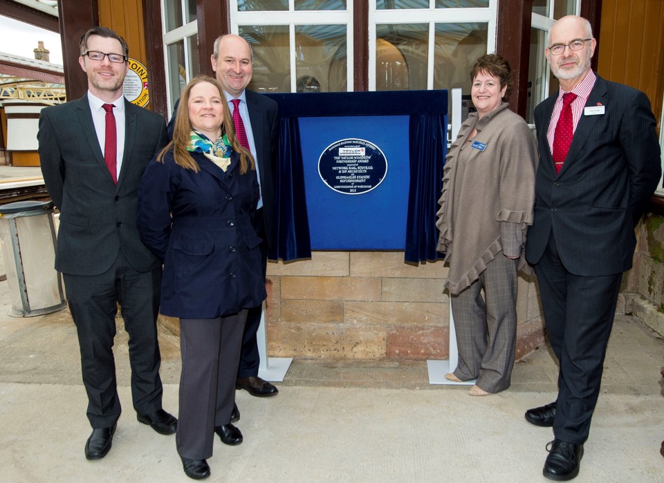 Left to right: Michael McArthur, Network Rail Schemes Project Manager; Harriet Loud, Partner, IDP Architecture; Fred Garner, Rail Director, Taylor Woodrow; Jacqueline Taggart, Customer Experience Director, ScotRail; and Andy Savage, Trustee, National Railway Heritage Awards