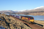 67004 pulling the 0450 Edinburgh-Fort William Caledonian Sleeper at Achallader on March 30 2013. ANTHONY HICKS.