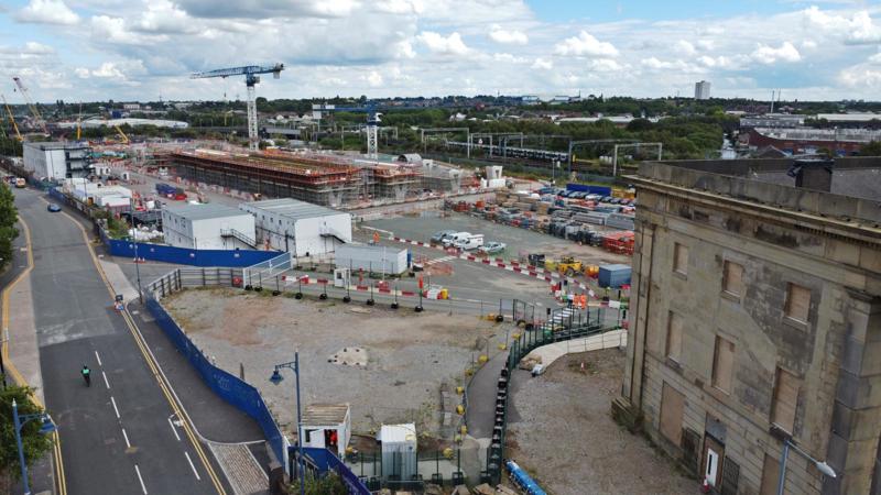 Looking east from alongside Curzon Street station towards Curzon No. 3 Viaduct during construction. CHRIS HOWE