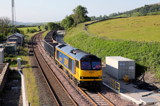GB Railfreight 60087 joins the Settle and Carlisle at Horton-in-Ribblesdale station on June 19 with the  1510 Horton Quarry to Tuebrook service. PHIL METCALFE.