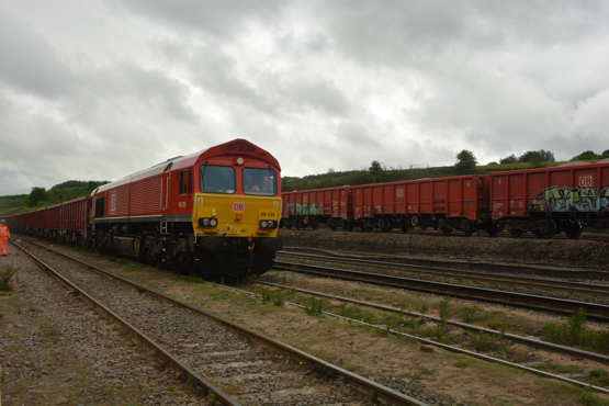 DB Cargo UK 66139 at Peak Forest sidings before the journey to Dallam. DAVID STUBBINGS.