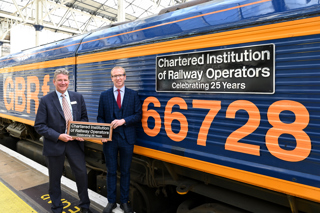 GBRf's 66728 after being named Chartered Institution of Railway Operators by GB Railfreight CEO John Smith and CIRO CEO Phil Sherratt. CIRO.