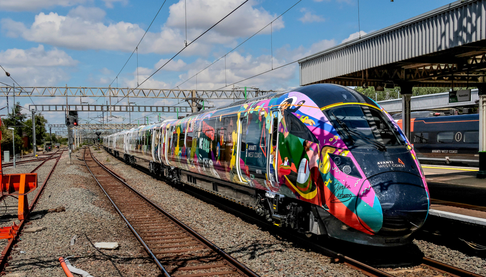 Adorned with Baraka Carberry's colourful and vibrant diversity livery, Avanti West Coast 807010 glides through Nuneaton with the 1109 Euston-Blackpool North ECS mileage accumulation run on July 9. GRAHAM NUTTALL.