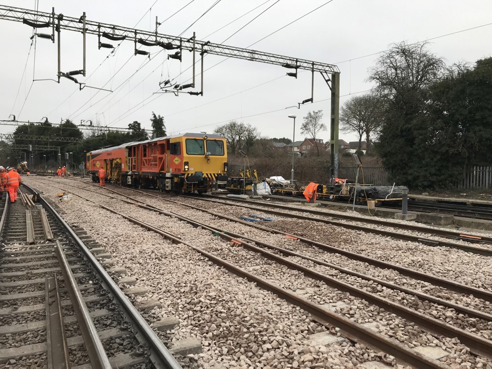 Track renewal at Bishop’s Stortford in March 2022. NETWORK RAIL.