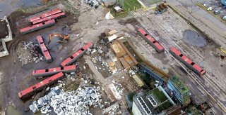 Ex-Royal Mail Class 325 units being cut up at Sims Metals, Newport.  EDDIE HOLDEN