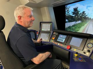 Driver Training Manager Dave Enderby in the simulator cab. TOM INGALL