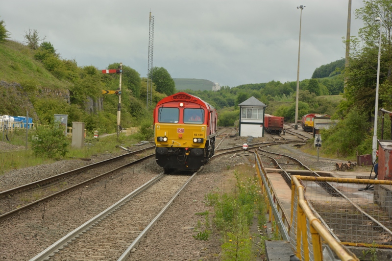 DB Cargo 66139 at Peak Forest. DAVID STUBBINGS.