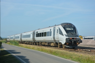 A former TransPennine Express Mk5 rake stands at Long Marston on June 18. DAVID STUBBINGS.
