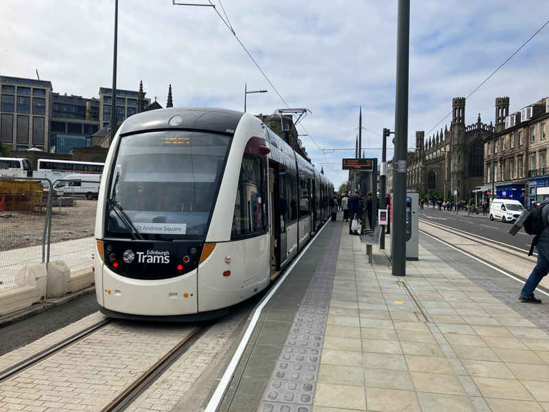 An Edinburgh tram at Picardy Place on June 6 2023, during a trial run of the extension to Newhaven.  CONRAD LANDIN.