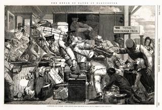 The Break Of Gauge At Gloucester 1846. Chaos ensued, changing from the GWR broad gauge to the Midland Railway standard gauge. ALAMY.