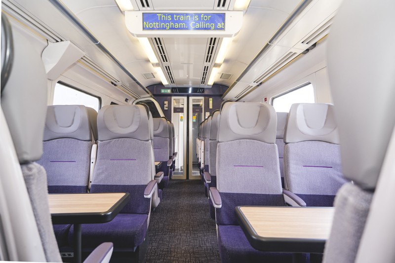 The refurbished interior of East Midlands Railway 158847. EAST MIDLANDS RAILWAY.