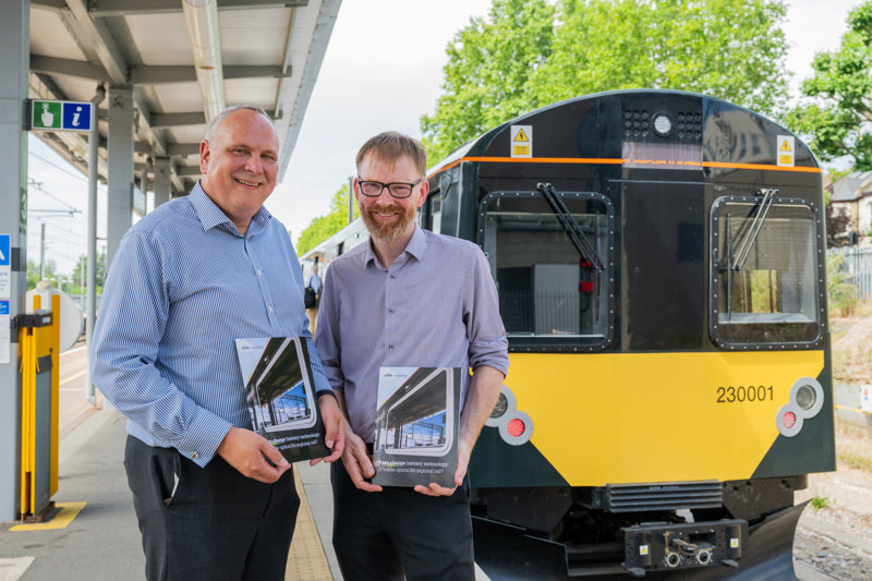 GWR Managing Director, Mark Hopwood, and Julian Fletcher, GWR Development and New Business Manager, with the GWR battery train white paper. GREAT WESTERN RAILWAY.