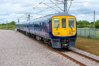 Porterbrook's HydroFlex operating on the electrified test track at Long Marston Rail Innovation Centre. JACK BOSKETT.
