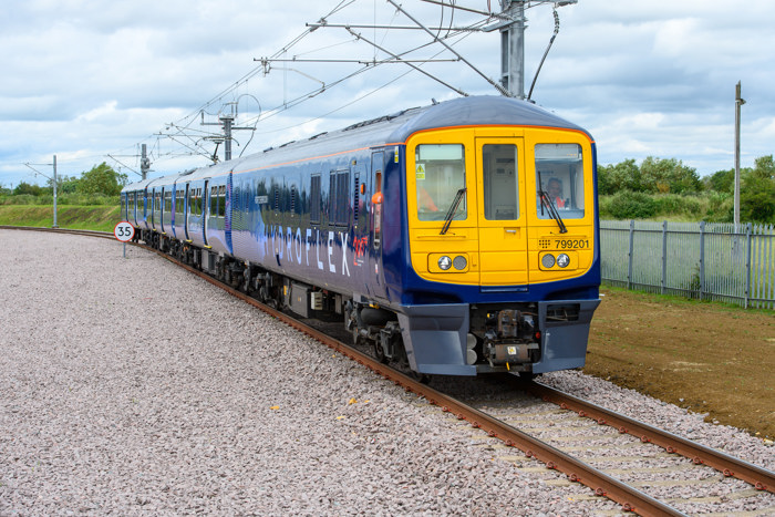 Porterbrook's HydroFlex operating on the electrified test track at Long Marston Rail Innovation Centre. JACK BOSKETT.