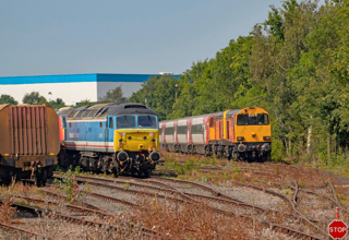 47715 (left, surrounded by other stored locomotives) stands in Worksop Yard in August 2020. The ‘47’ has been purchased by Rail Engineering Solutions and will be fitted with new systems to provide demonstrations. RYAN TRANMER.