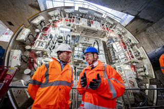 Rail Minister, Lord Peter Hendy, and new HS2 CEO Mark Wild at Old Oak Common East box where the Euston TBMs are being prepared. HS2 LTD