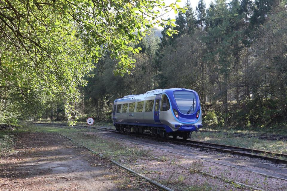 The Revolution Very Light Rail vehicle is put through its paces at Ironbridge. TDI GREENWAY.