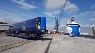 A driving vehicle from 385102 at Teesport. SCOTRAIL.