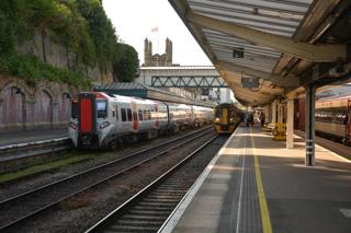 Transport for Wales Class 197008 and 158818 stand at Shrewsbuy station on May 13. The station may soon be welcoming direct London trains, if WSMR’s application is approved. DAVID STUBBINGS.