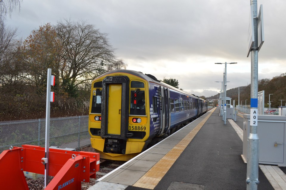 ScotRail 158869 at Tweedbank on November 25 2015. RICHARD CLINNICK.
